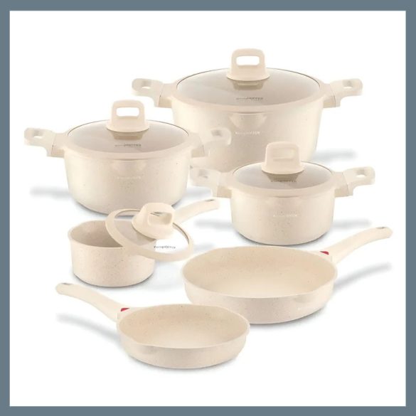 Royalty Line – 10-dielna sada indukčného riadu s mramorovým povrchom a silikónovými rukoväťami, krémová farba RL-T10C