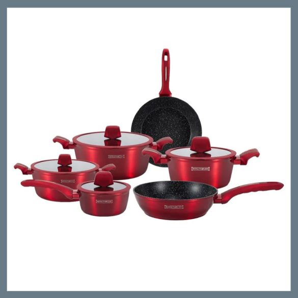 Royalty Line – 10-dielna sada indukčného riadu s mramorovým povrchom a silikónovými rukoväťami, červená RL-T10RED
