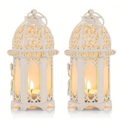   Kovové svietniky lampáše v marockom štýle 2 kusy biele RL147948