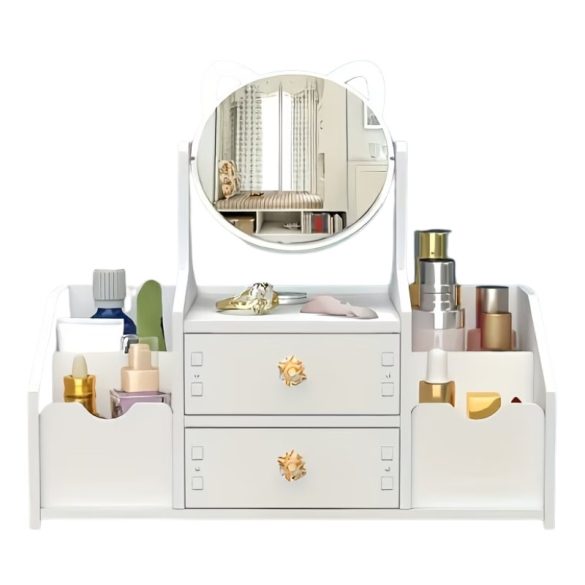 Otočný stolný organizér na kozmetiku so zrkadlom a zásuvkami RV10620529