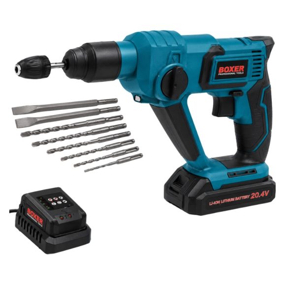BOXER 20,4 V akumulátorové vŕtačky s príklepom SDS-Plus s 2 akumulátormi, v kufríku SR-146
