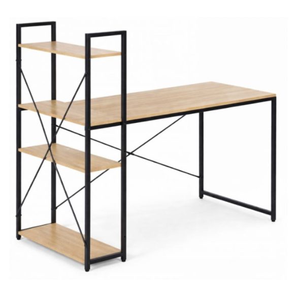 Moderný písací stôl s integrovaným policovým systémom 120 × 60 cm – Svetlohnedá/Čierna STL24JBR