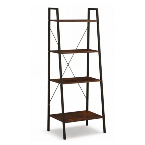 Moderná 4-poschodová rebríková knižnica a stojan na kvety 147 cm – tmavý orech/čierna SZ51BR