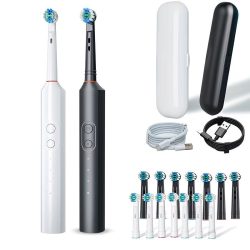   2-dielna Sada Elektrických Zubných Kefiek s 16 Náhradnými Hlavicami a Cestovným Puzdrom – Čierna a Biela TD4461037