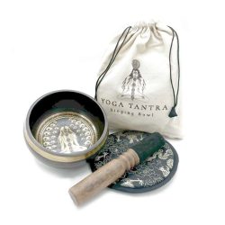  Yoga Tantra ručne tepaná tibetská spievajúca miska darčeková sada gravírovaná 14 cm TIbS-23