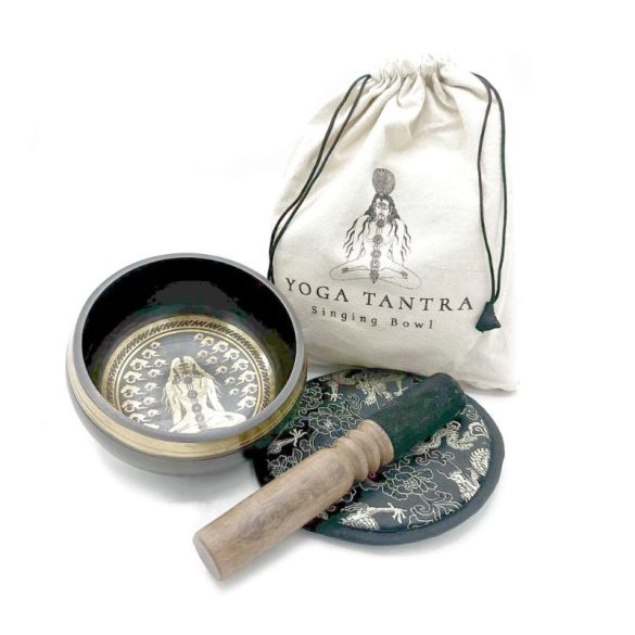 Yoga Tantra ručne tepaná tibetská spievajúca miska darčeková sada gravírovaná 14 cm TIbS-23