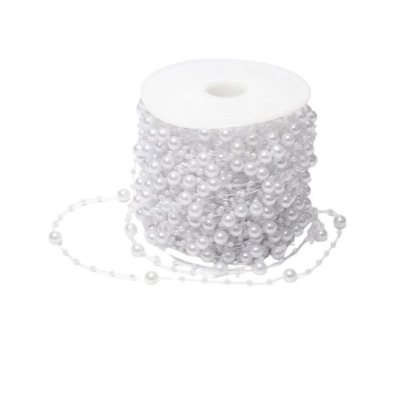 Elegantný biely umelý perlový veniec – 5 m dekoratívny perlový reťazec TJ8336187
