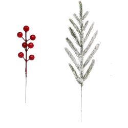   30 umelých borovicových vetvičiek a červených bobuľových ozdôb TJ9156439