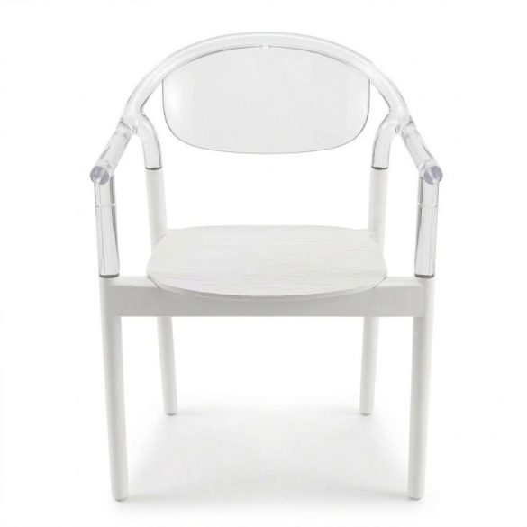 Biela a priehľadná plastová záhradná stolička Tokio TM-03