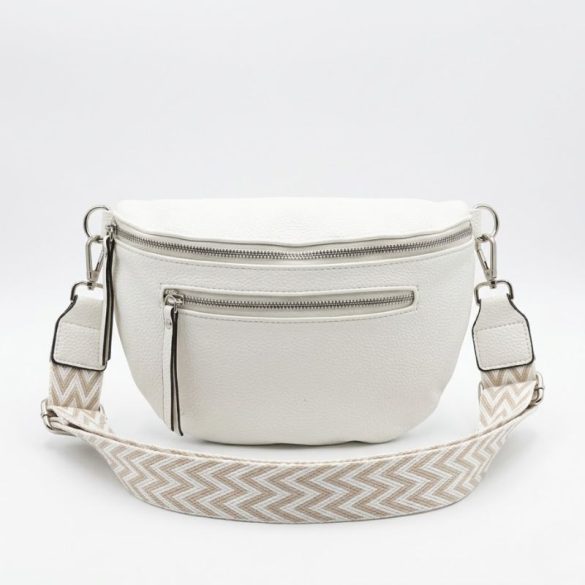 Dámska taška cez rameno so vzorovaným popruhom a predným vreckom – biela Taška-018