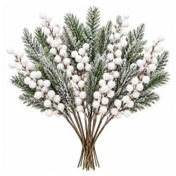   Biele umelé cyprusové vetvičky s bobuľami s efektom ľadu, 12 ks. 26 cm UB5837404