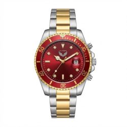   ULYSSES Elegantné Pánske Hodinky – Červený ciferník a dvojfarebný kovový remienok ULY1R