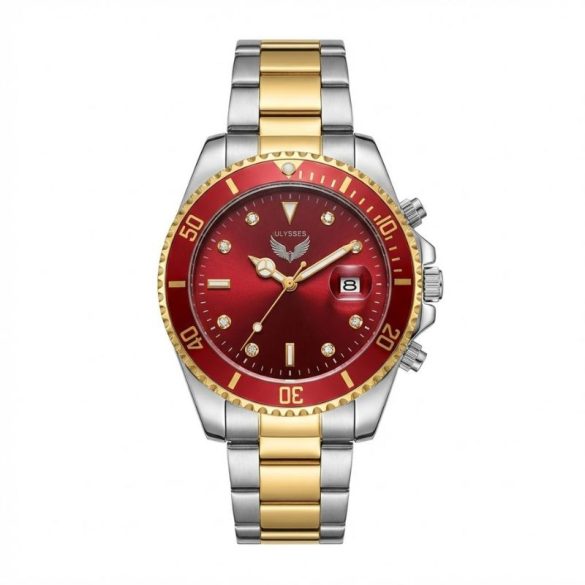 ULYSSES Elegantné Pánske Hodinky – Červený ciferník a dvojfarebný kovový remienok ULY1R