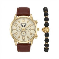   ULYSSES "Golden Jaguar" Pánske Hodinky a Náramok – Zlatá / Bordová – ULY3AB