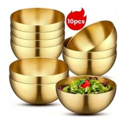   Zlatá súprava misiek z nehrdzavejúcej ocele – 10 kusov, 15 × 7 cm UN436018