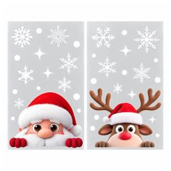  Vianočná okenná nálepka s motívom Santa Clausa, sobov a snehových vločiek, 2 ks, 20 x 30 cm UR7009037
