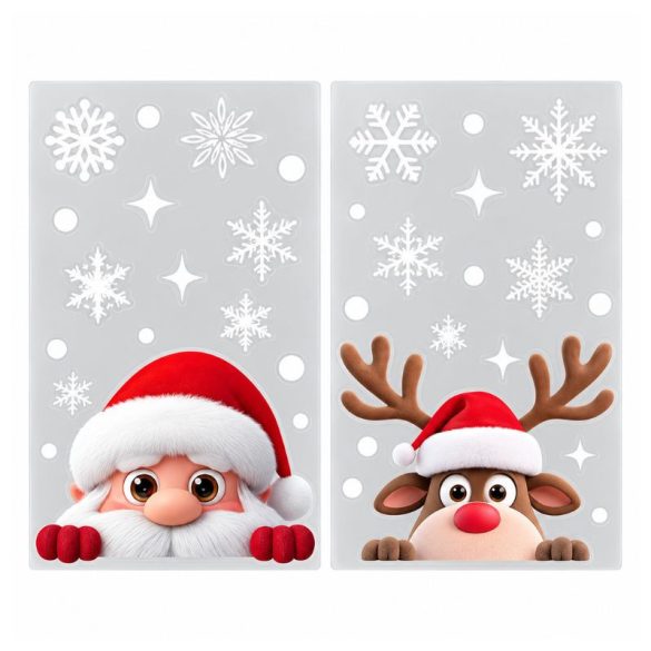 Vianočná okenná nálepka s motívom Santa Clausa, sobov a snehových vločiek, 2 ks, 20 x 30 cm UR7009037