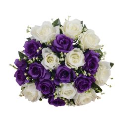 Umelý veniec s fialovými a bielymi ružami 1 kus UW2108327