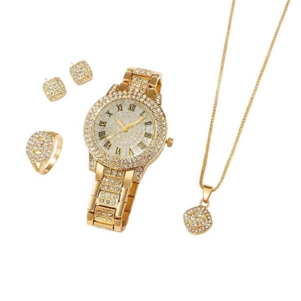 5-dielna luxusná dámska súprava hodiniek a šperkov s kamienkami – 3 farby VJ9749671