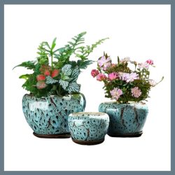   Keramická sada kvetináčov – 3 ks, tyrkysová VM1764362-2