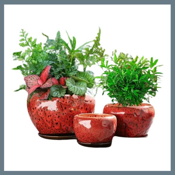 Keramická sada kvetináčov – 3 ks, červená VM1764362-3