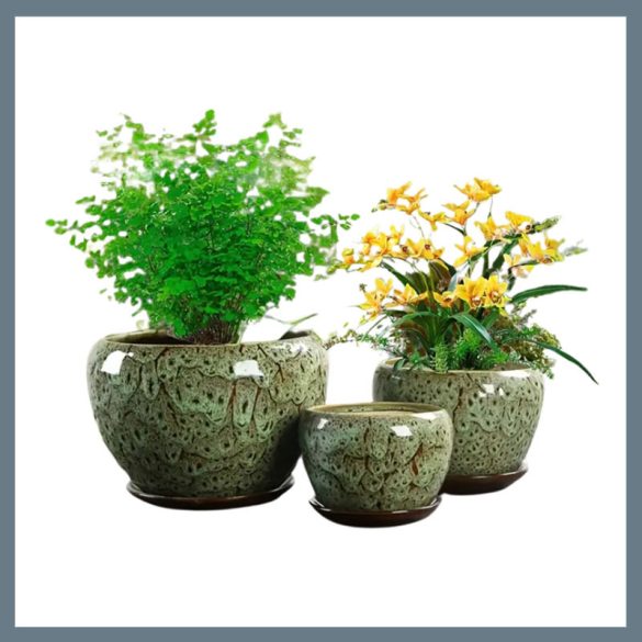 Keramická sada kvetináčov – 3 ks, zelená VM1764362