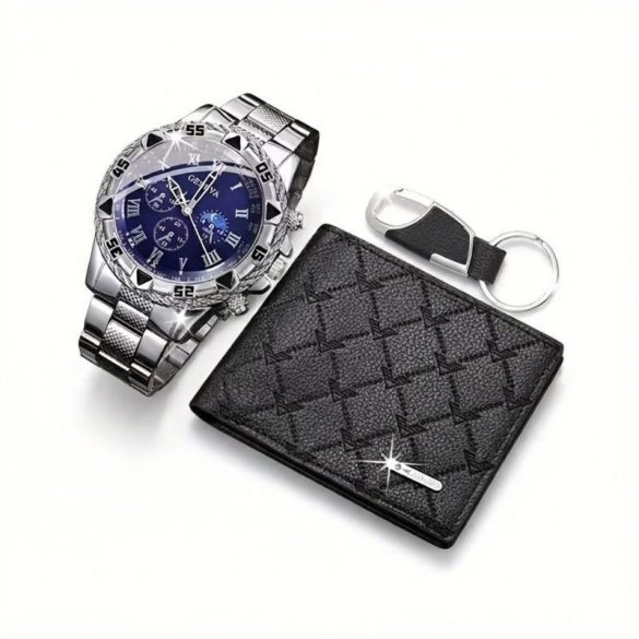 3-dielna luxusná pánska darčeková sada hodinky peňaženka a prívesok na kľúče VY5639389