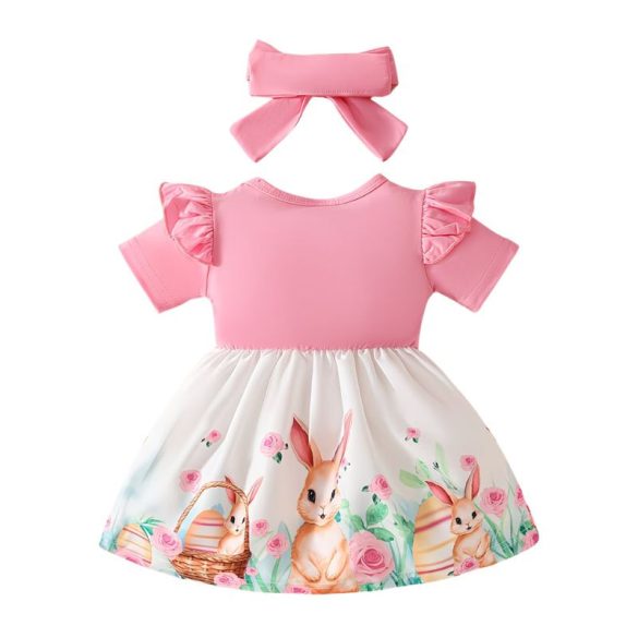 Sviatočné šaty s volánikmi a vzorom zajačikov + čelenka s mašľou (80-86 cm) WB672673-3