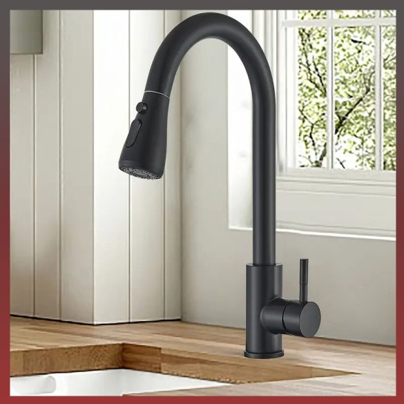 Moderná vysoká čierna drezová batéria so sprchovou hlavicou WD1247094