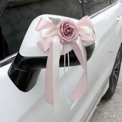   Svadobná výzdoba na auto, 6 ks umelých kvetov, stuha ružovo-biela WK3217617