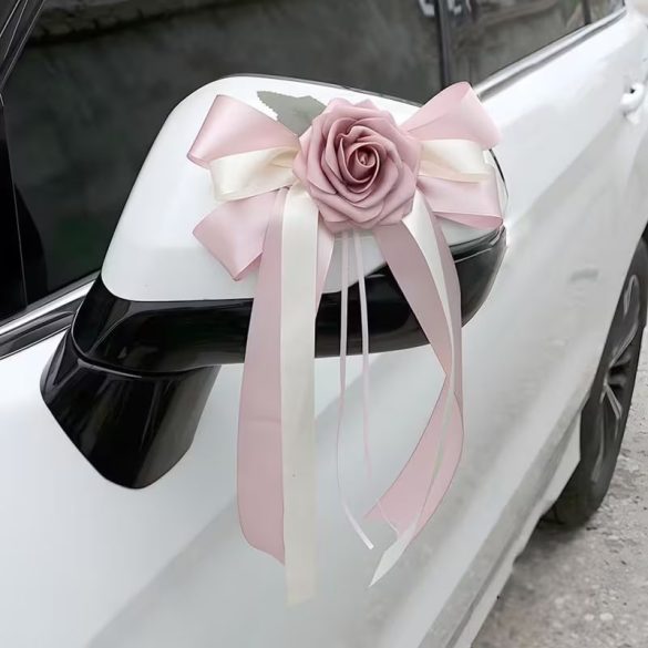 Svadobná výzdoba na auto, 6 ks umelých kvetov, stuha ružovo-biela WK3217617