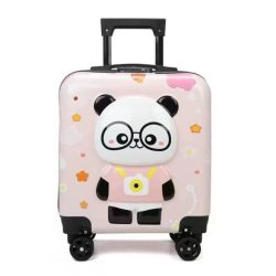   Detský kufor na kolieskach – ružový s motívom pandy WP08