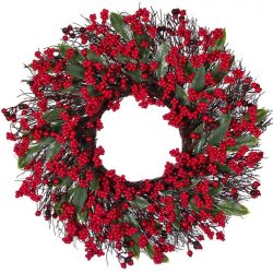   Dekoratívny vianočný veniec s umelým bobuľovým ovocím – 55 cm WSN25