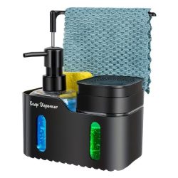  Dávkovač prostriedku na umývanie riadu, kuchynská umývacia stanica s držiakom na špongiu – čierna WX7379253
