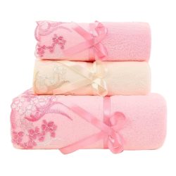   Sada 3 ks čipkovaných uterákov – ružová a biela XK270787-3