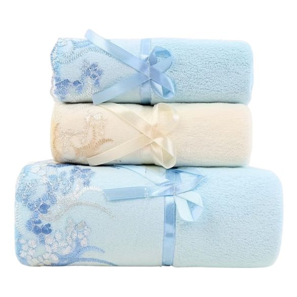 Sada 3 ks čipkovaných uterákov – modrá a biela XK270787-4