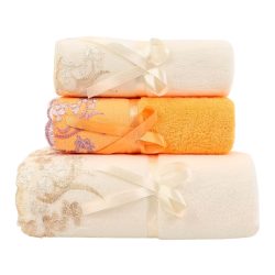   Sada 3 ks čipkovaných uterákov – biela a žltá XK270787-5