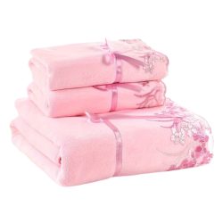 Sada 3 ks čipkovaných uterákov – ružová XK270787