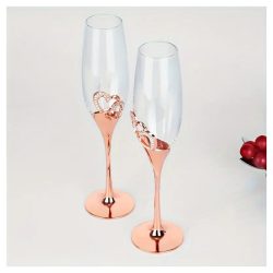   Svadobná súprava pohárov na šampanské s motívom srdca v odtieni rosegold – 200 ml XK277624-rg