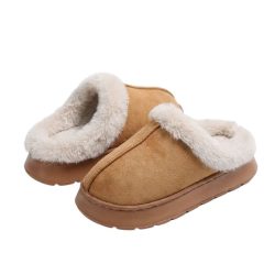   Módne dámske papuče s plyšovou podšívkou, khaki  – hrubá EVA podrážka XV3628746-2