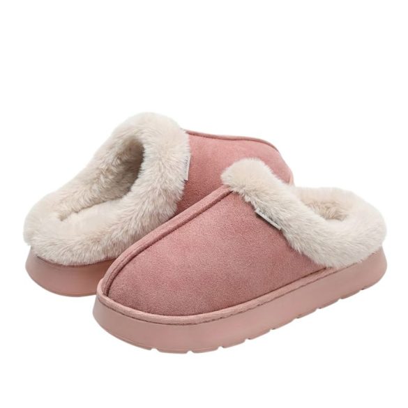 Módne dámske papuče s plyšovou podšívkou, ružové – hrubá EVA podrážka XV3628746-3