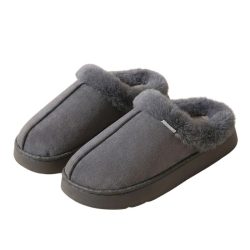   Módne dámske papuče s plyšovou podšívkou, sivé  – Hrubá EVA podrážka XV3628746-4