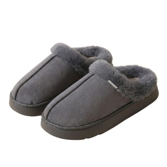 Módne dámske papuče s plyšovou podšívkou, sivé  – Hrubá EVA podrážka XV3628746-4