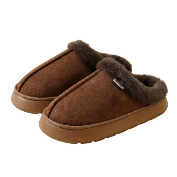 Módne dámske papuče s plyšovou podšívkou, hnedé – hrubá EVA podrážka XV3628746-5