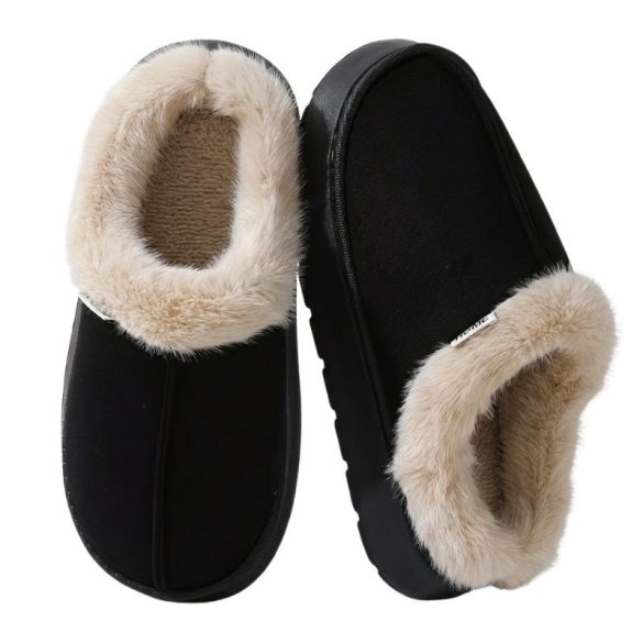 Módne dámske papuče s plyšovou podšívkou, čierne – hrubá EVA podrážka XV3628746-6