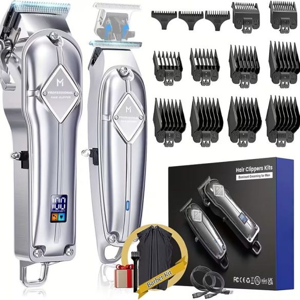 Profesionálna sada strihača vlasov a zastrihávača brady s LCD displejom strieborné prevedenie XW6169003