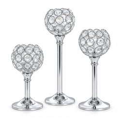  3 ks elegantných kovových svietnikov s kryštálmi 17 cm + 22 cm + 26,5 cm YD531004-2