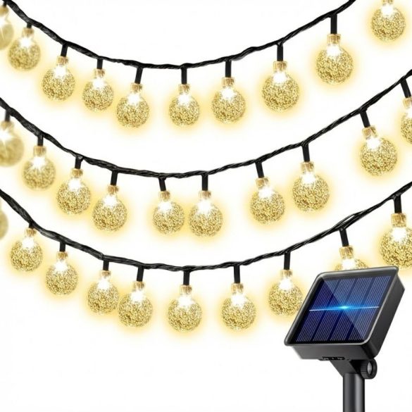 Teplá biela (Warm White) solárna svetelná reťaz s krištáľovými guľami YN1935866-WW