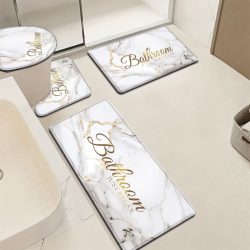   Sada 4 kusov kúpeľňových koberčekov s bielym mramorovým vzorom YR2866936-4