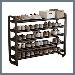   6-policová otvorená polička na topánky – čierna, 75 × 73 cm YX1429869-2